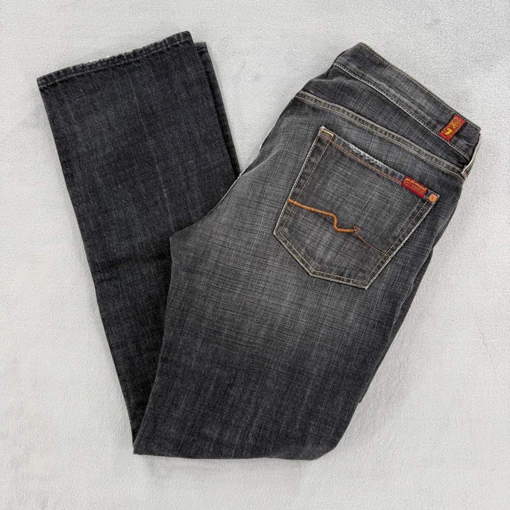 7 For All Mankind Men's Straight Jeans in Charcoal Gray with Orange Stitching